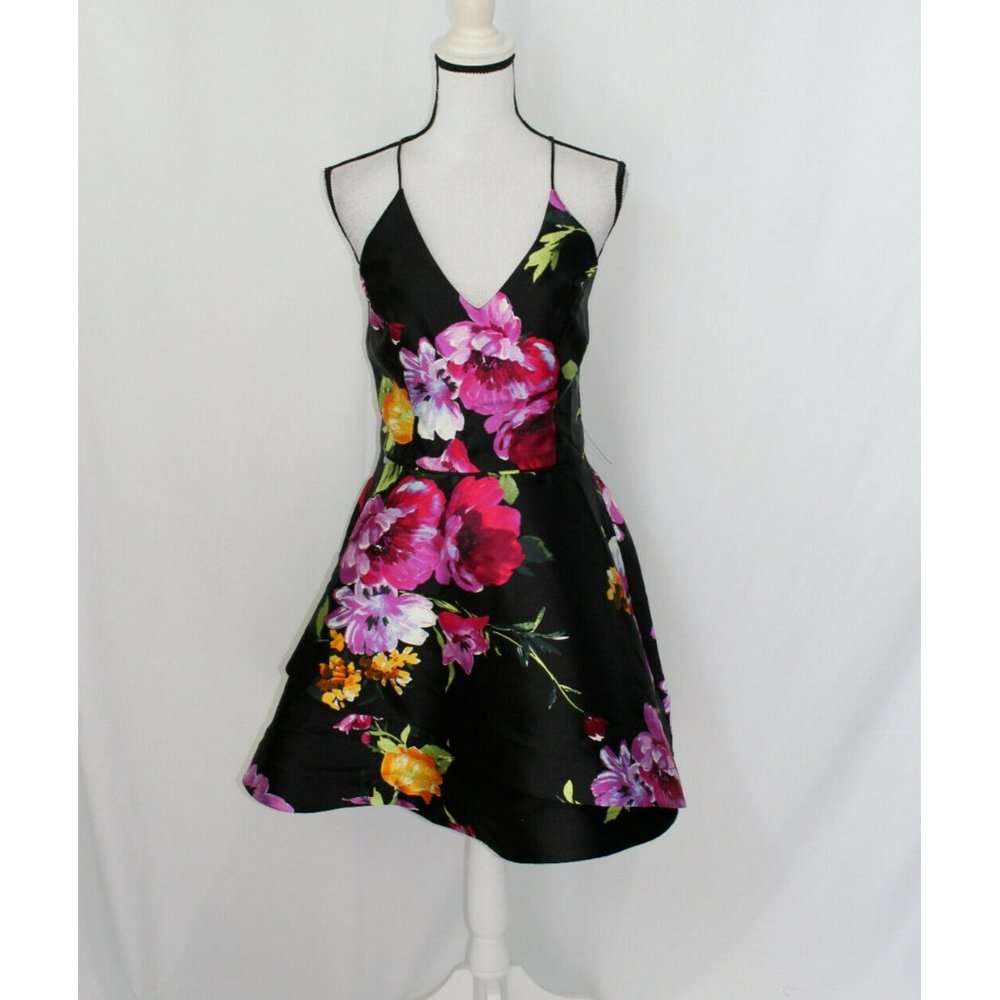 BCX‎ Womens Juniors Black Floral Halter Neck Party Dress 13 NWT